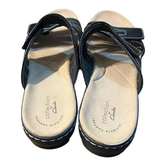 Clarks Black Leather Ultimate Comfort Slide Sandals Size 8.5W - Picture 6 of 9